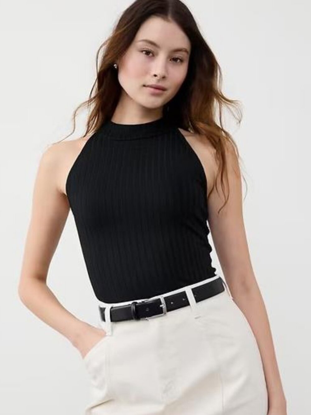 BANANA REPUBLIC FACTORY Women's Wide Ribbed Halter Top Size S In Black